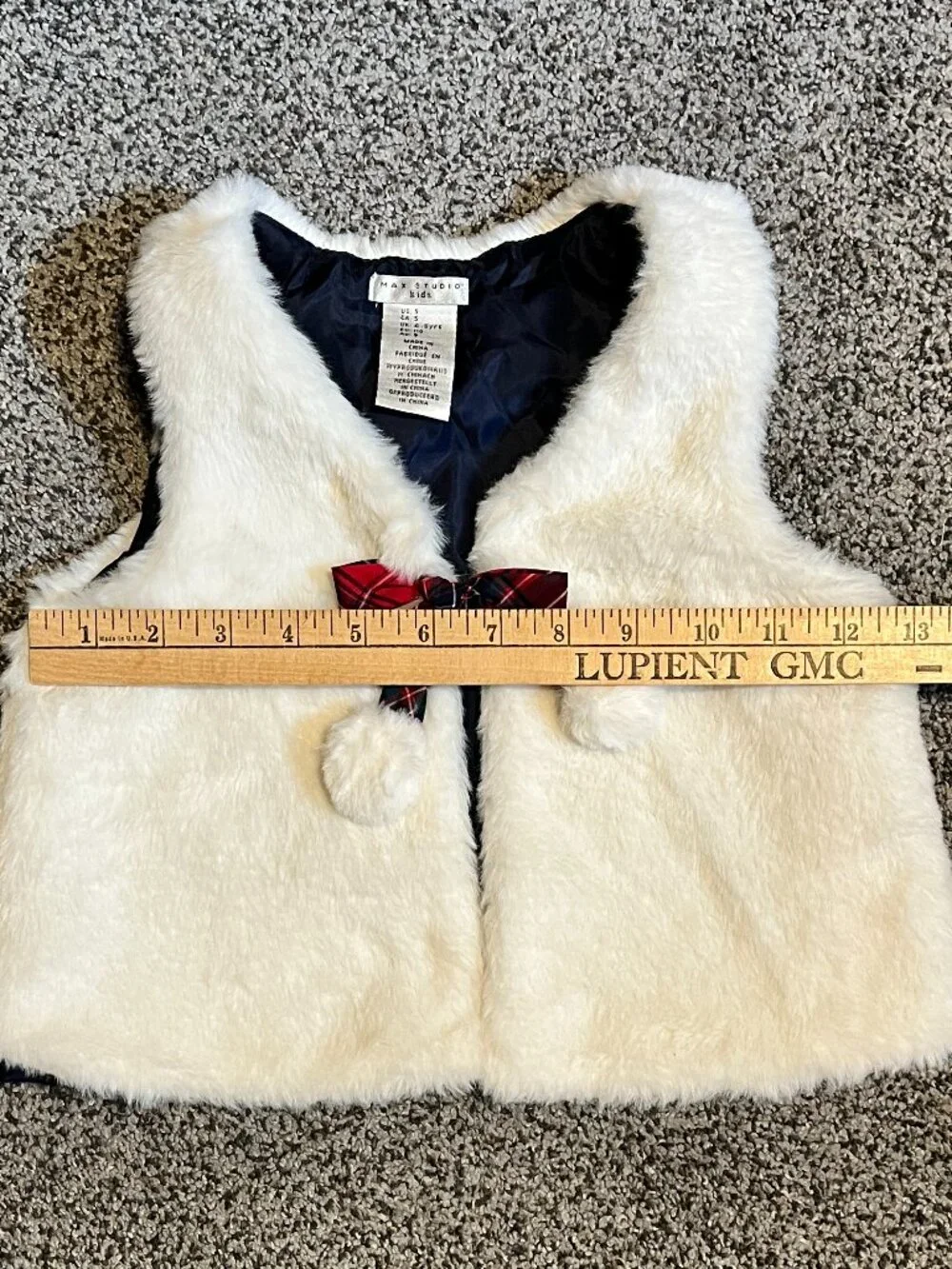 Girls Faux Fur White Fluffy Vest and Plaid Skirt Holiday Christmas Set Size 5
